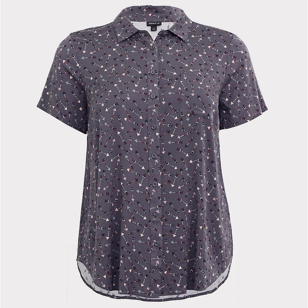 Arrow Print Challis Button Down Shirt Torrid